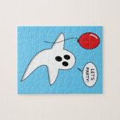 赤いバルーンを持ったかわいい漫画幽霊 ジグソーパズル (横)