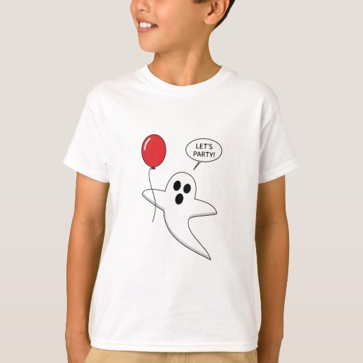 赤いバルーンを持ったかわいい漫画幽霊 Tシャツ (正面)