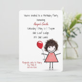 赤いバルーンを持つ誕生日パーティーガール 招待状 (スタンド正面)