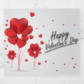 赤いバルーンハートとハッピーバレンタインデー スパークリングワインラベル (シングルラベル)