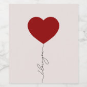 赤いバルーンハートピンク背景 ワインラベル (シングルラベル)