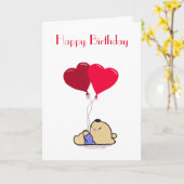 赤いバルーン誕生日 カード (黄色い花)