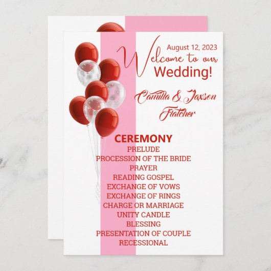 赤いバルーン。式エレガント計画 招待状 (正面/裏面)