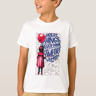 赤いバルーンTシャツ付き女の子 Tシャツ