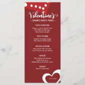 赤いバレンタインデーのハート カスタム ディナーパーティー メニュー (正面)