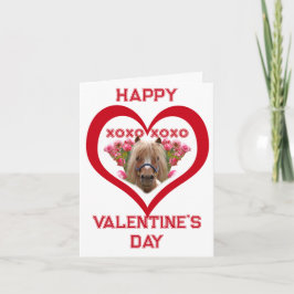 赤いバレンタインデーの子供向けカードの可愛いポニー ノートカード