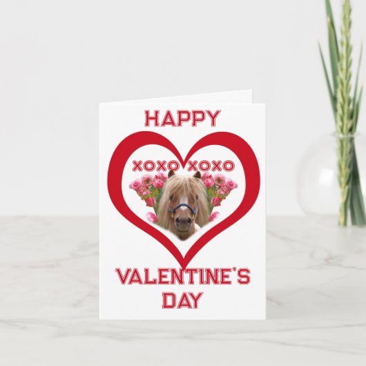 赤いバレンタインデーの子供向けカードの可愛いポニー ノートカード (正面)