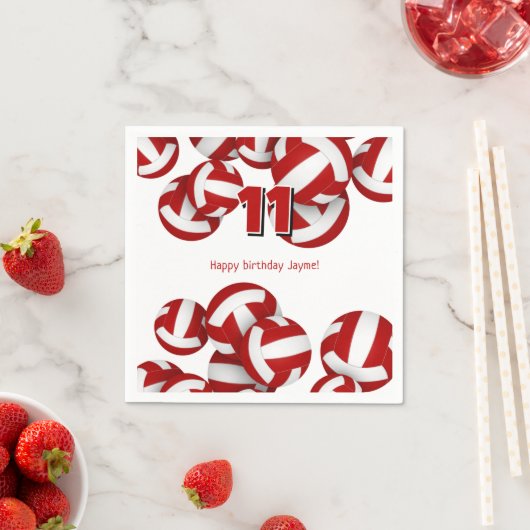 赤いバレーボールの女の子の男の子の誕生日パーティー スタンダードカクテルナプキン (インサイチュ)