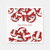 赤いバレーボールの女の子の男の子の誕生日パーティー スタンダードカクテルナプキン (正面)