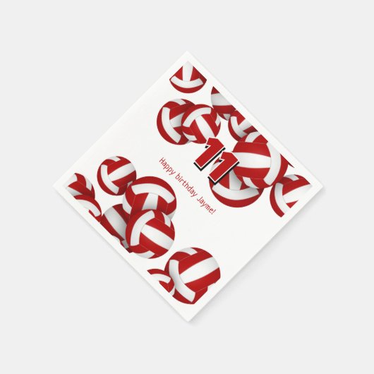 赤いバレーボールの女の子の男の子の誕生日パーティー スタンダードカクテルナプキン (角)