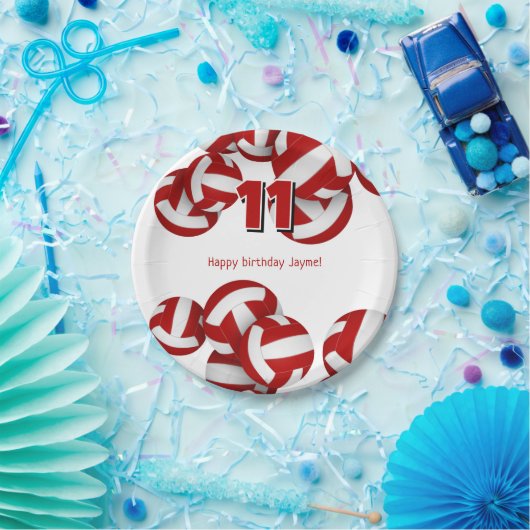 赤いバレーボールの女の子の男の子の誕生日パーティー ペーパープレート (パーティー)