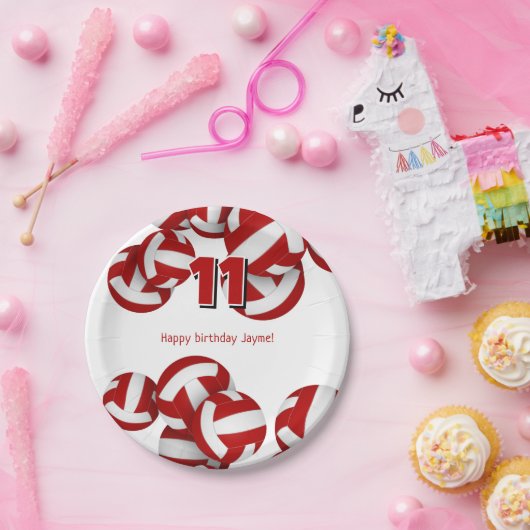 赤いバレーボールの女の子の男の子の誕生日パーティー ペーパープレート (パーティー)