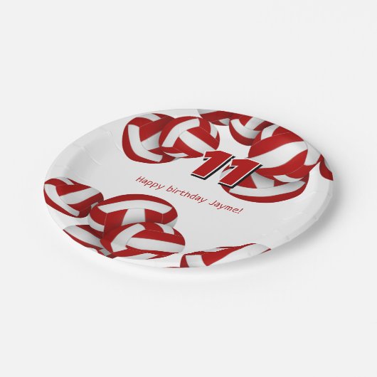 赤いバレーボールの女の子の男の子の誕生日パーティー ペーパープレート (アングル)