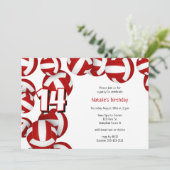 赤いバレーボールの女の子の男の子の誕生日パーティー 招待状 (スタンド正面)