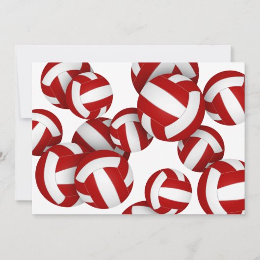 赤いバレーボールの女の子の男の子の誕生日パーティー 招待状 (裏面)