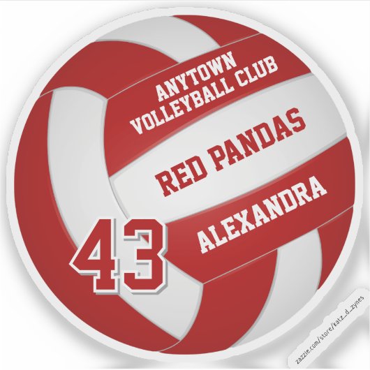 赤いバレーボールチームのカラー子供の名前ジャージ番号 シール (正面)
