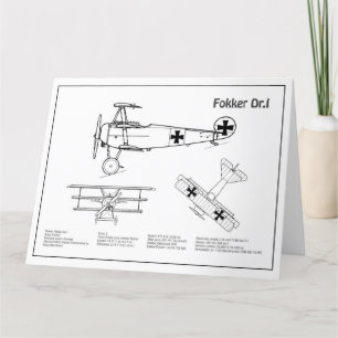 赤いバロン フォッカー Dr.1 - 航空機設計図 BD サンキューカード