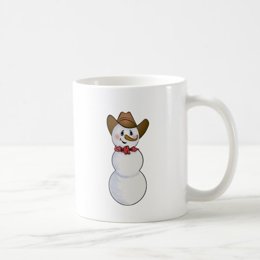 赤いバンダナが付いているカウボーイの雪だるま コーヒーマグカップ (右)