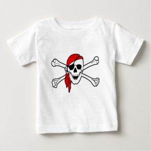 赤いバンダナが付いている海賊旗 ベビーTシャツ