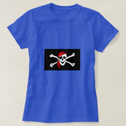 赤いバンダナとの海賊どくろ印 Tシャツ (デザイン正面)