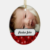 赤いバンダナのペイズリーの写真のクリスマスツリーのオーナメント セラミックオーナメント (右)