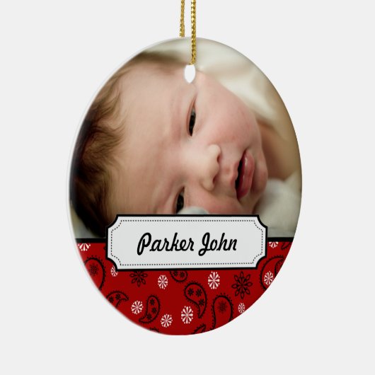 赤いバンダナのペイズリーの写真のクリスマスツリーのオーナメント セラミックオーナメント (右)