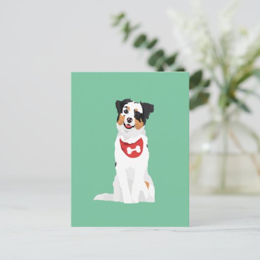 赤いバンダナを持つかわいいオーストラリアの羊飼いの子犬 ポストカード (スタンド正面)