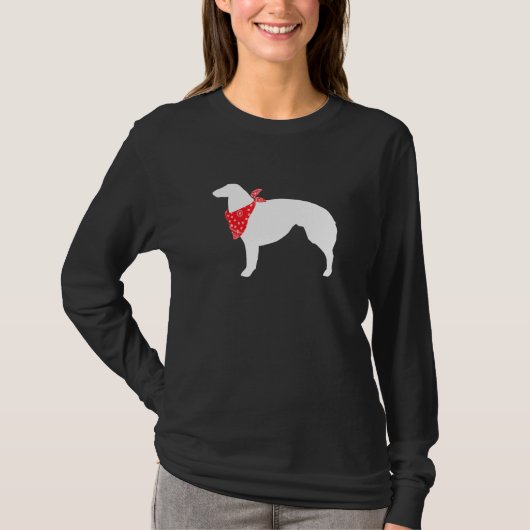 赤いバンダナを着たボルゾイ犬 Tシャツ (正面)