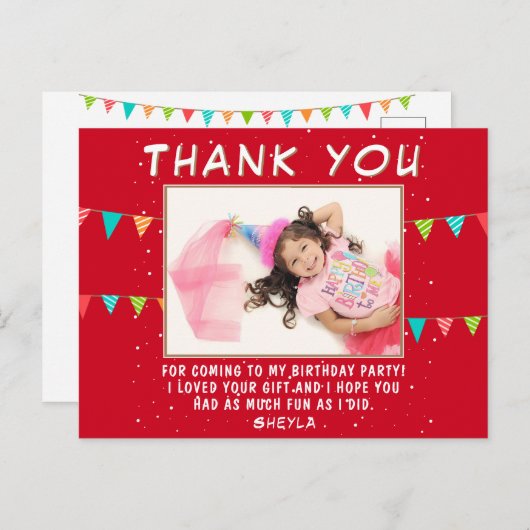 赤いバンティング国旗の誕生日写真ありがとう ポストカード (正面/裏面)