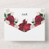赤いバーガンディと白の花のエレガントなウェディング オールインワン招待状 (裏面)