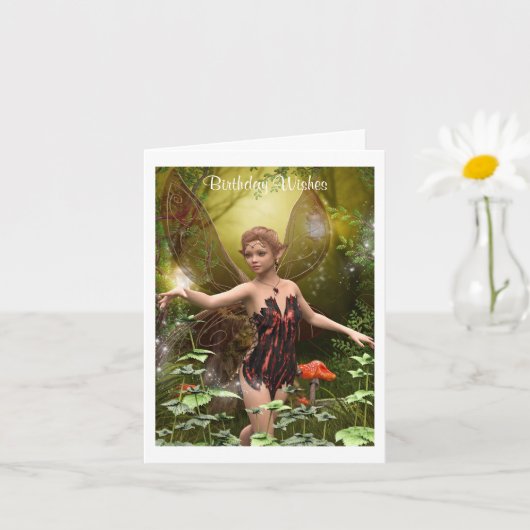 赤いバースデーカードのファンタジーフェアリー カード (小さな植物)