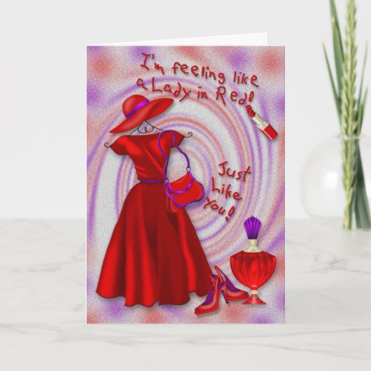 赤いバースデー・カードの女性 カード (正面)