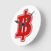 赤いバーツの印の฿のタイのお金の通貨の฿ ラウンド壁時計 (傾斜)