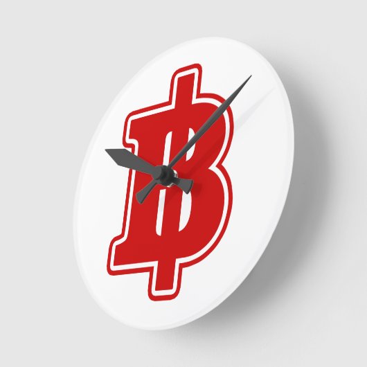 赤いバーツの印の฿のタイのお金の通貨の฿ ラウンド壁時計 (傾斜)