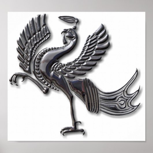 赤いバードブラックガラス ポスター (正面)