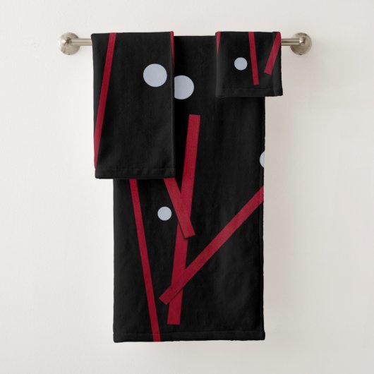 赤いバー、白いドット バスタオルセット (インサイチュ)