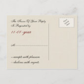 赤いバ素朴ラップとレースの国の結婚式 インビテーションポストカード (裏面)