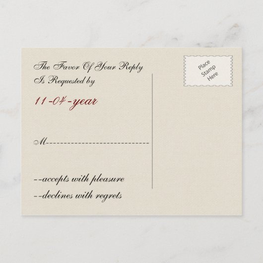 赤いバ素朴ラップとレースの国の結婚式 インビテーションポストカード (裏面)