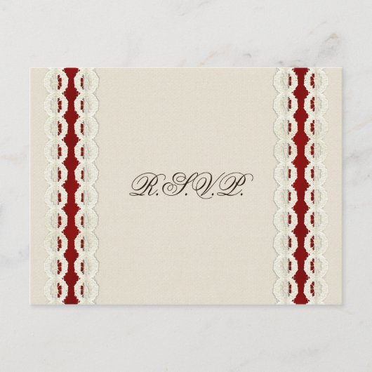 赤いバ素朴ラップとレースの国の結婚式 インビテーションポストカード (正面)