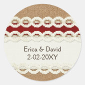赤いバ素朴ラップとレースの国の結婚式 ラウンドシール (正面)
