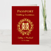 赤いパスポートのロゴ中国の結婚式招待状 箔シーズンカード (正面)