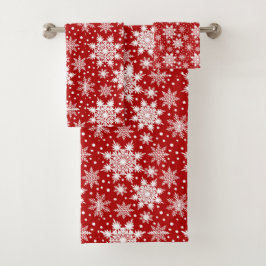 赤いパターンの白い雪伝統的片 バスタオルセット