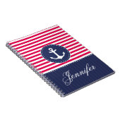 赤いパターン青いいかりのパーソナライズな名前 ノートブック (右側)