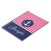 赤いパターン青いいかりのパーソナライズな名前 ノートブック (左側)