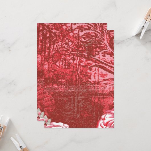 赤いパターン（の模様が）あるhを織り鮮やか込んだ織物 招待状 (正面/裏面インサイチュ)