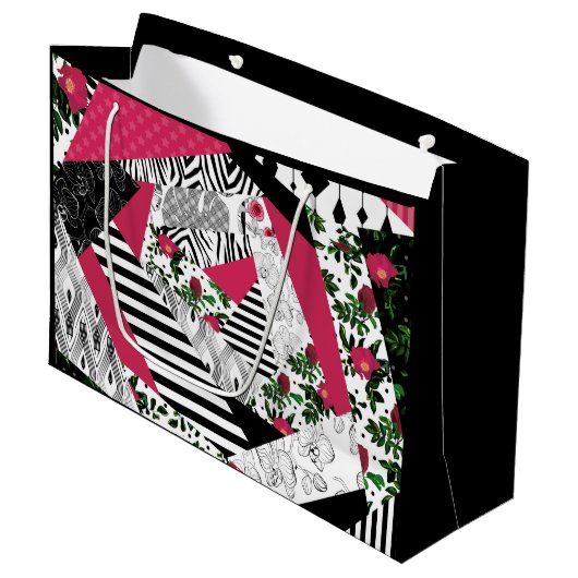 赤いパッチワーク人気がある、パッチワーク装飾用クッション ラージペーパーバッグ (正面アングル)