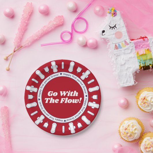 赤いパッ縁どド名の最初の期間パーティー ペーパープレート (パーティー)