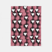 赤いパネルの白いハート フリースブランケット (正面)