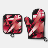 赤いパワー透視投影グラデーション塗り潰しアート 鍋つかみ&鍋敷きセット (正面)