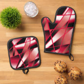 赤いパワー透視投影グラデーション塗り潰しアート 鍋つかみ&鍋敷きセット (トップダウン)